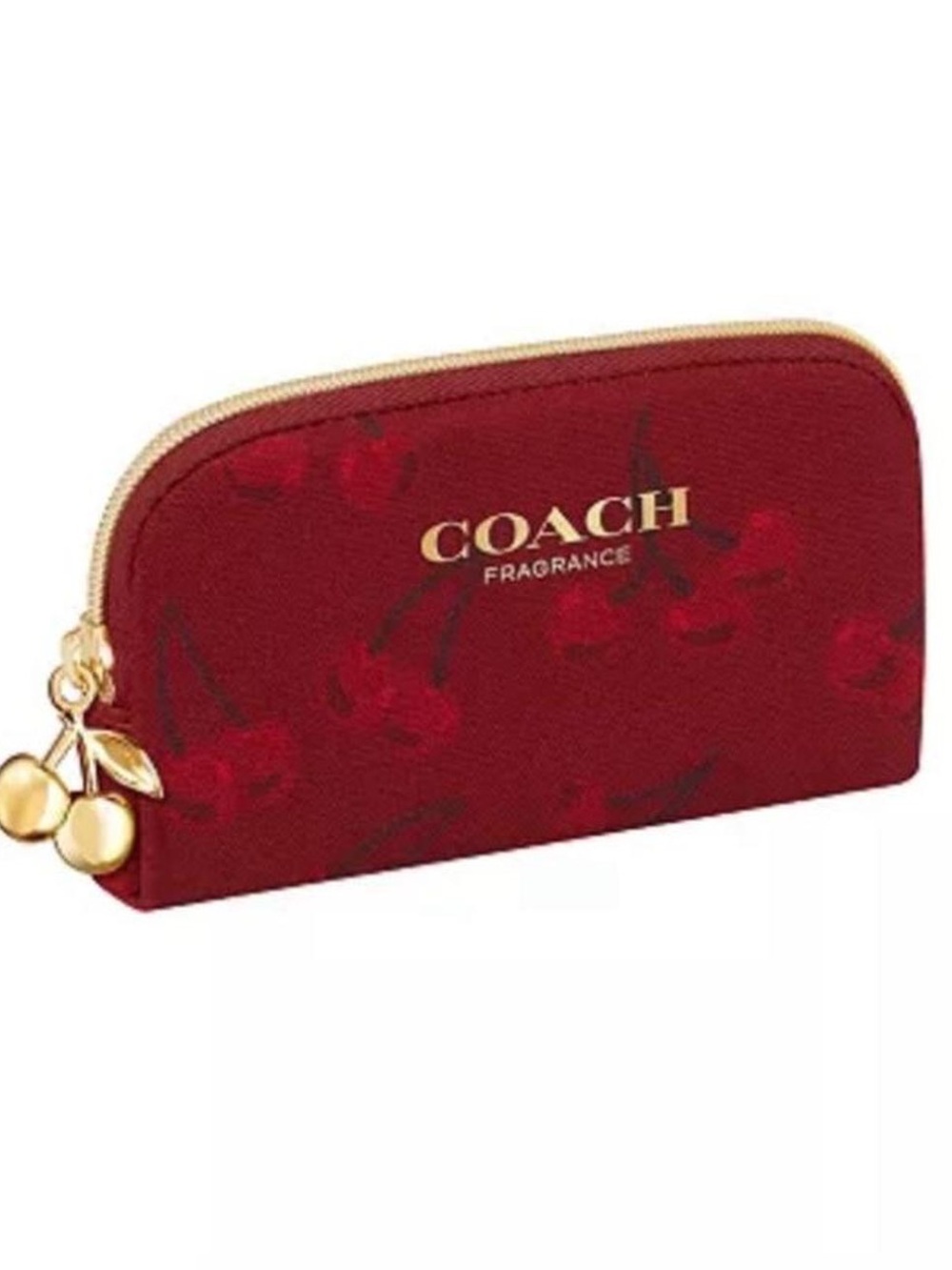 COACH Red Cherry-Print Cosmetic coin purse with gold cherry charm